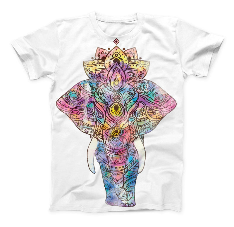The Bright Watercolor Ethnic Elephant ink-Fuzed Unisex All Over Full-Printed Fitted Tee Shirt