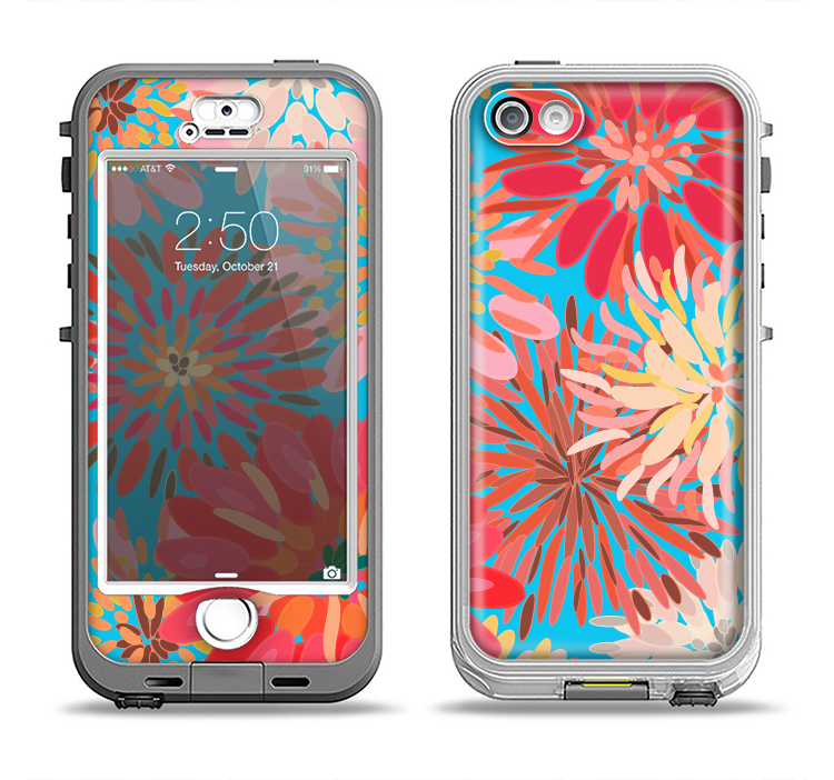 The Brightly Colored Watercolor Flowers Apple iPhone 5-5s LifeProof Nuud Case Skin Set