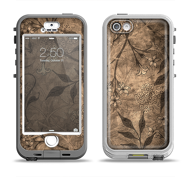 The Brown Aged Floral Pattern Apple iPhone 5-5s LifeProof Nuud Case Skin Set