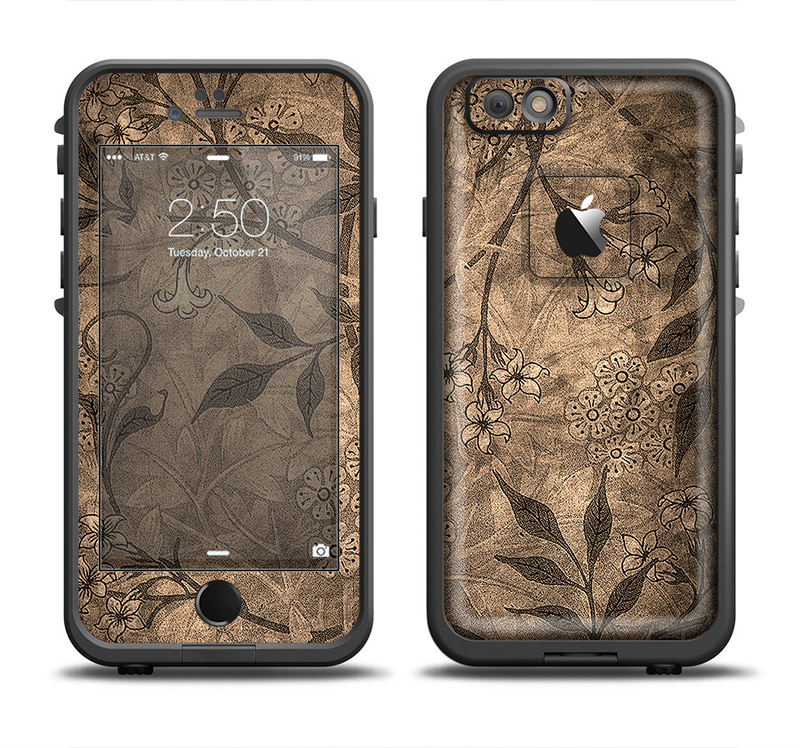 The Brown Aged Floral Pattern Apple iPhone 6/6s LifeProof Fre Case Skin Set