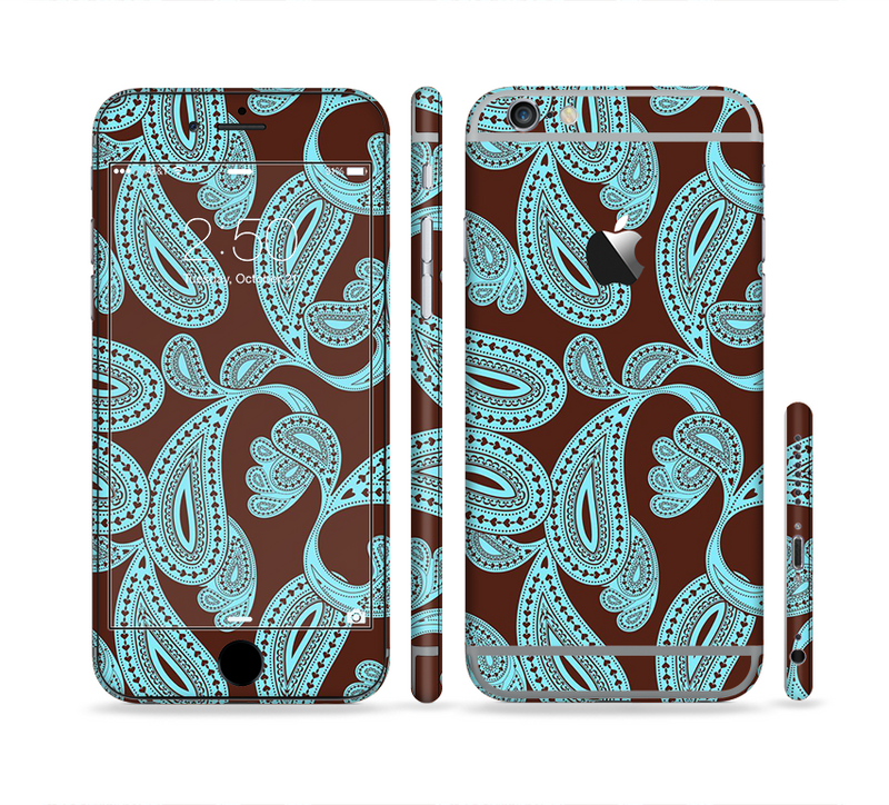 The Brown & Teal Paisley Pattern Sectioned Skin Series for the Apple iPhone 6/6s