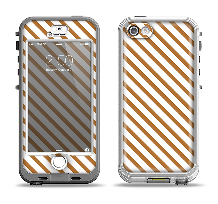 The Brown & White Striped Pattern Apple iPhone 5-5s LifeProof Nuud Case Skin Set