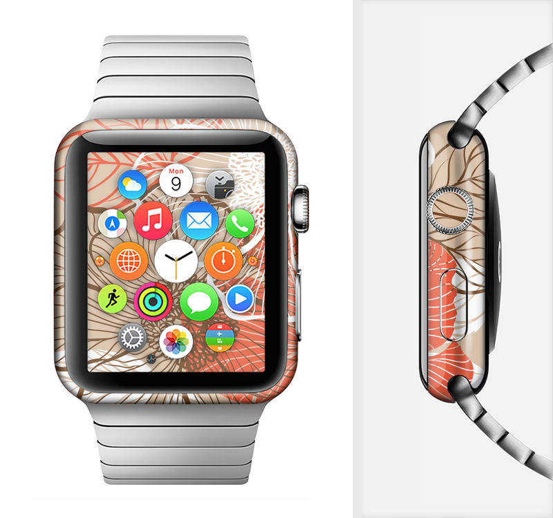 The Brown and Orange Transparent Flowers Full-Body Skin Set for the Apple Watch