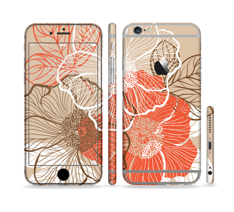 The Brown and Orange Transparent Flowers Sectioned Skin Series for the Apple iPhone 6/6s