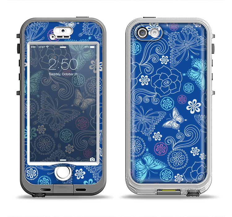 The Butterfly Blue Laced Apple iPhone 5-5s LifeProof Nuud Case Skin Set