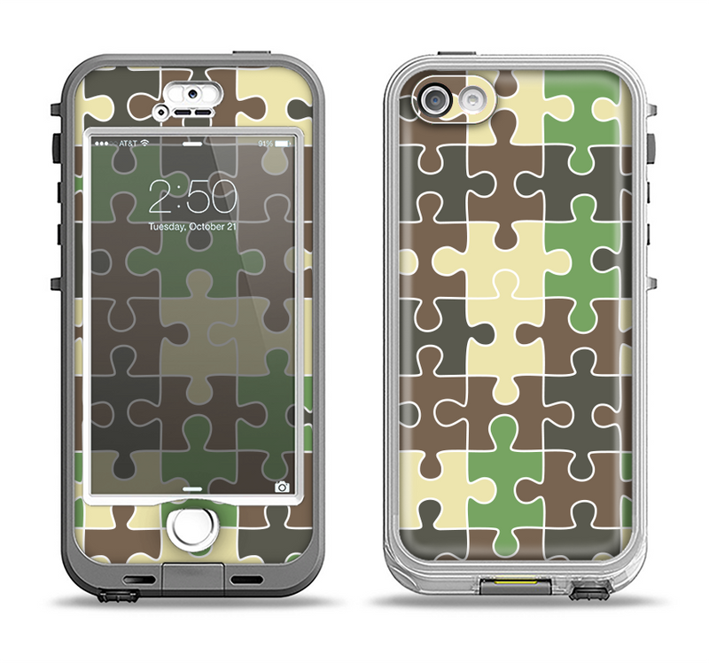 The Camouflage Colored Puzzle Pattern Apple iPhone 5-5s LifeProof Nuud Case Skin Set