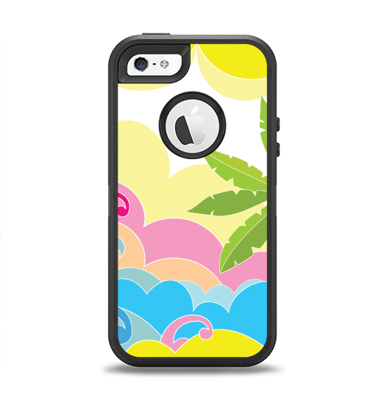 The Cartoon Bright Palm Tree Beach Apple iPhone 5-5s Otterbox Defender Case Skin Set