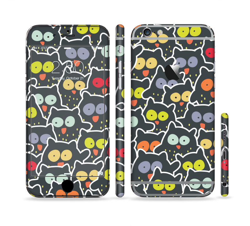 The Cartoon Color-Eyed Black Owls Sectioned Skin Series for the Apple iPhone 6/6s Plus
