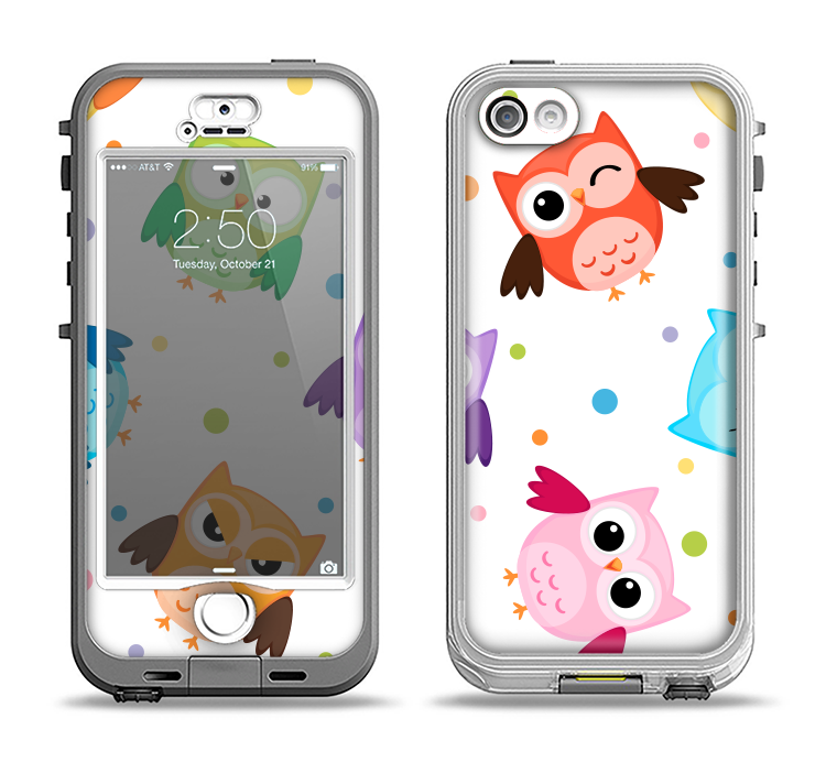 The Cartoon Emotional Owls with Polkadots Apple iPhone 5-5s LifeProof Nuud Case Skin Set