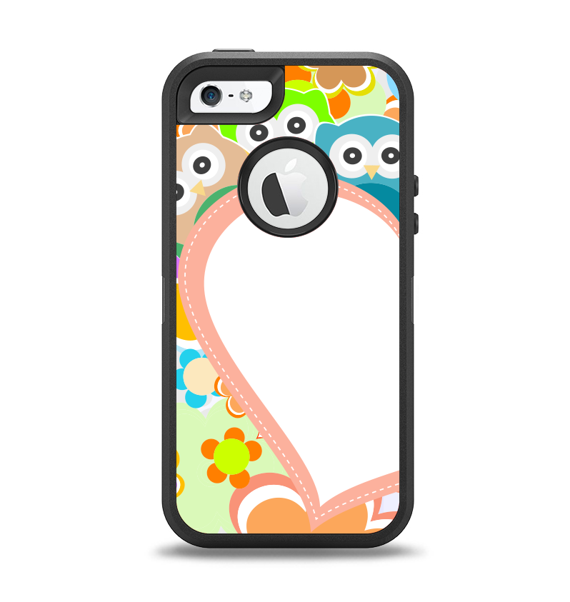 The Cartoon Owls with Big Heart Apple iPhone 5-5s Otterbox Defender Case Skin Set