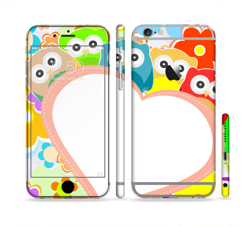 The Cartoon Owls with Big Heart Sectioned Skin Series for the Apple iPhone 6/6s Plus