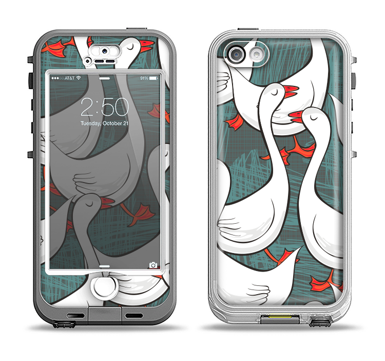 The Cartoon White Geese Apple iPhone 5-5s LifeProof Nuud Case Skin Set