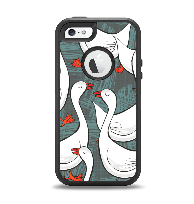 The Cartoon White Geese Apple iPhone 5-5s Otterbox Defender Case Skin Set