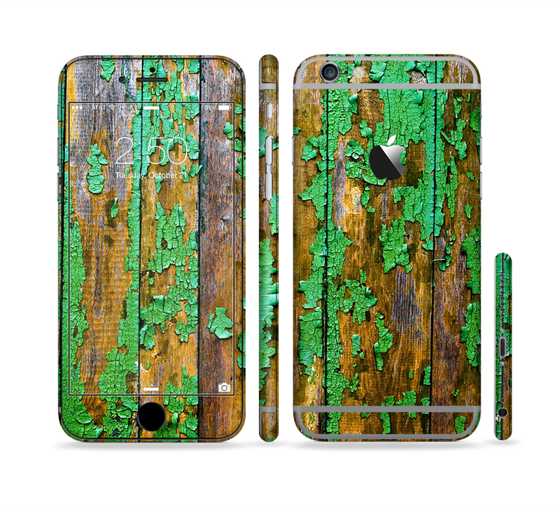 The Chipped Bright Green Wood Sectioned Skin Series for the Apple iPhone 6/6s Plus