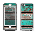 The Chipped Teal Paint On Wood Apple iPhone 5-5s LifeProof Nuud Case Skin Set