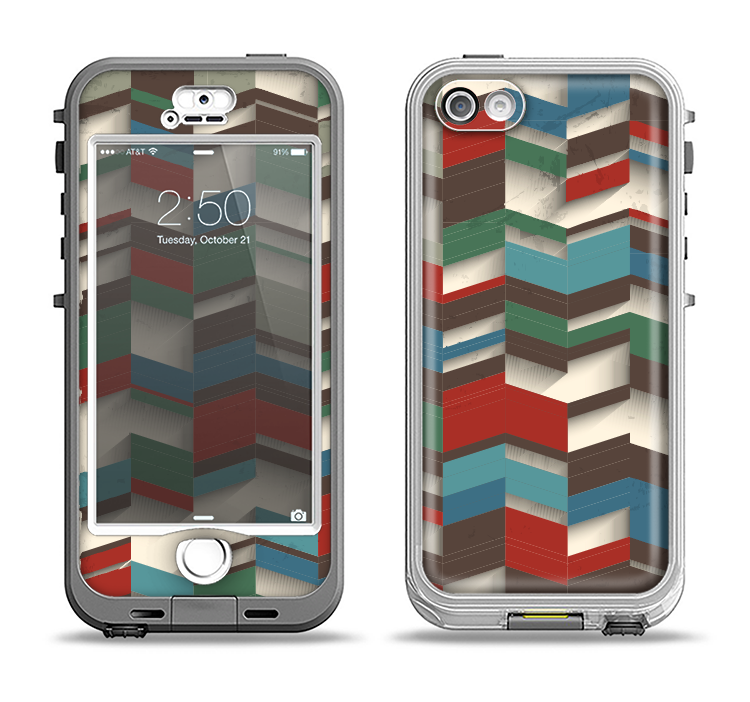 The Choppy 3d Red & Green Zigzag Pattern Apple iPhone 5-5s LifeProof Nuud Case Skin Set