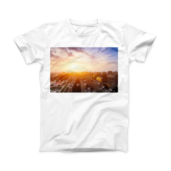 The Cityscape at Sunset ink-Fuzed Front Spot Graphic Unisex Soft-Fitted Tee Shirt