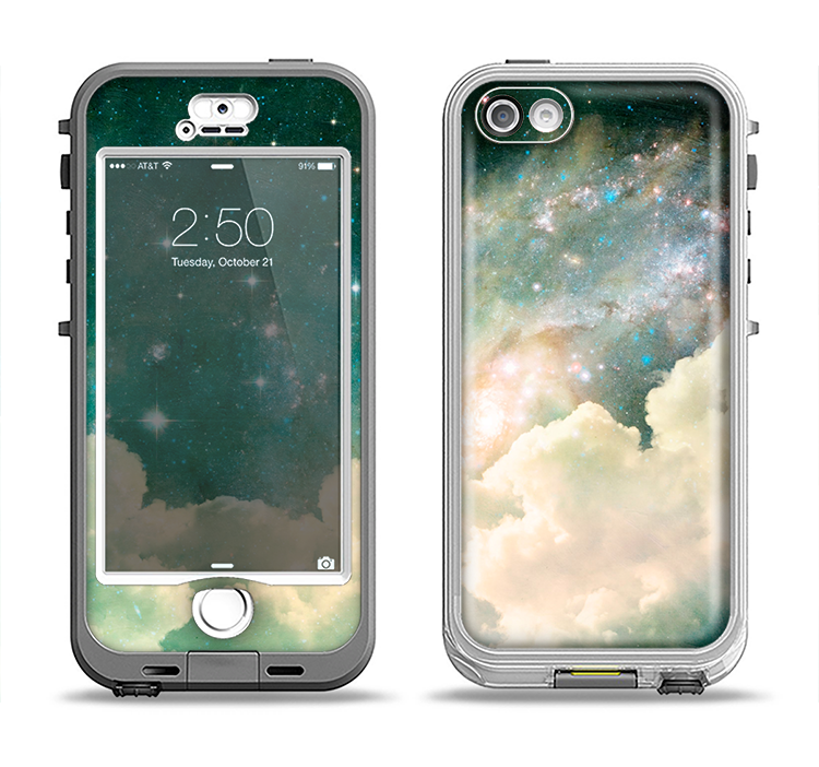 The Cloudy Abstract Green Nebula Apple iPhone 5-5s LifeProof Nuud Case Skin Set