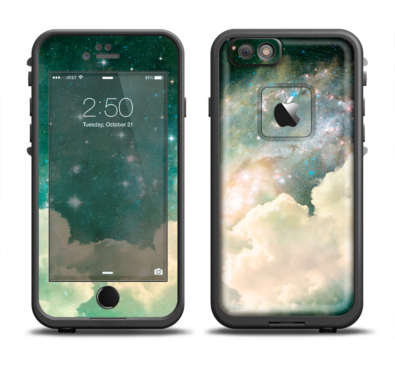 The Cloudy Abstract Green Nebula Apple iPhone 6/6s LifeProof Fre Case Skin Set