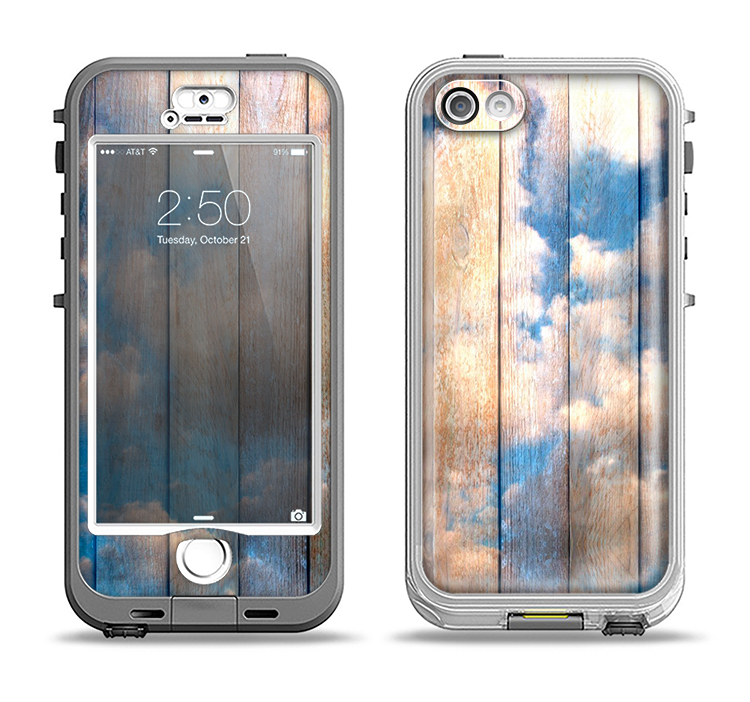 The Cloudy Wood Planks Apple iPhone 5-5s LifeProof Nuud Case Skin Set