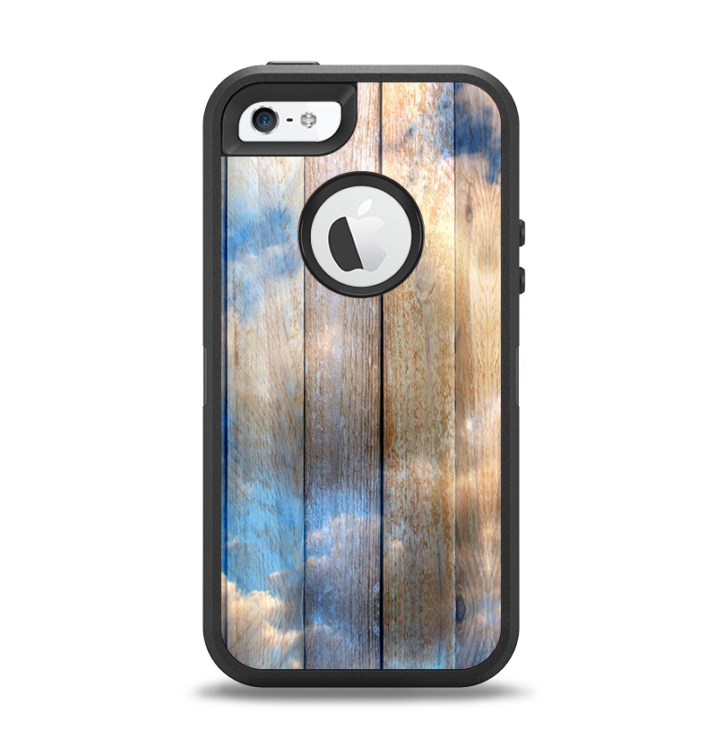 The Cloudy Wood Planks Apple iPhone 5-5s Otterbox Defender Case Skin Set