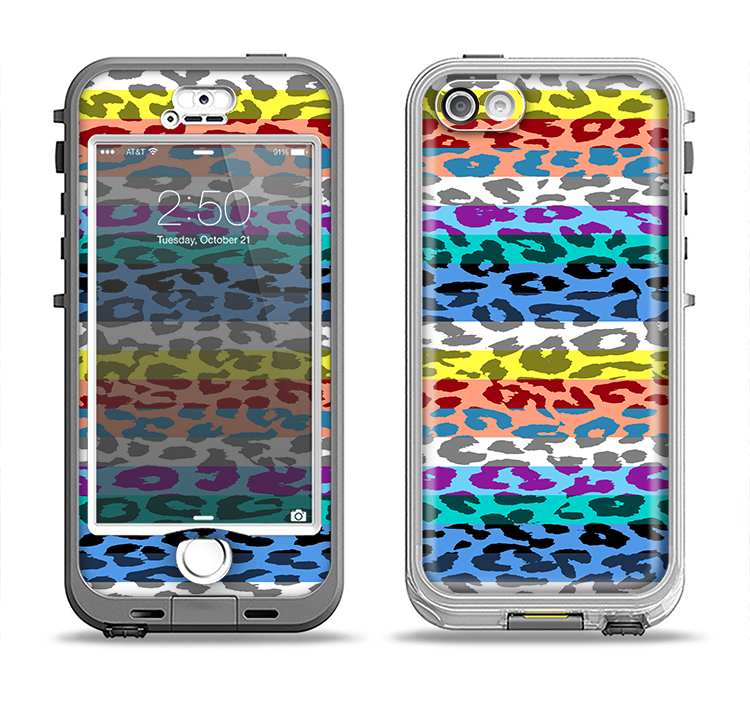 The Color Striped Vector Leopard Print Apple iPhone 5-5s LifeProof Nuud Case Skin Set