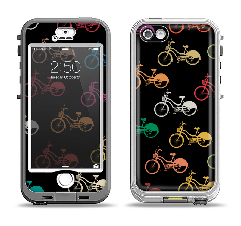 The Colored Vintage Bike Pattern On Black Apple iPhone 5-5s LifeProof Nuud Case Skin Set