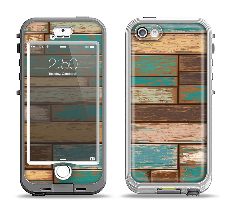 The Colored Vintage Solid Wood Planks Apple iPhone 5-5s LifeProof Nuud Case Skin Set