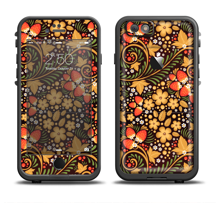 The Colorful Floral Pattern with Strawberries Apple iPhone 6/6s LifeProof Fre Case Skin Set