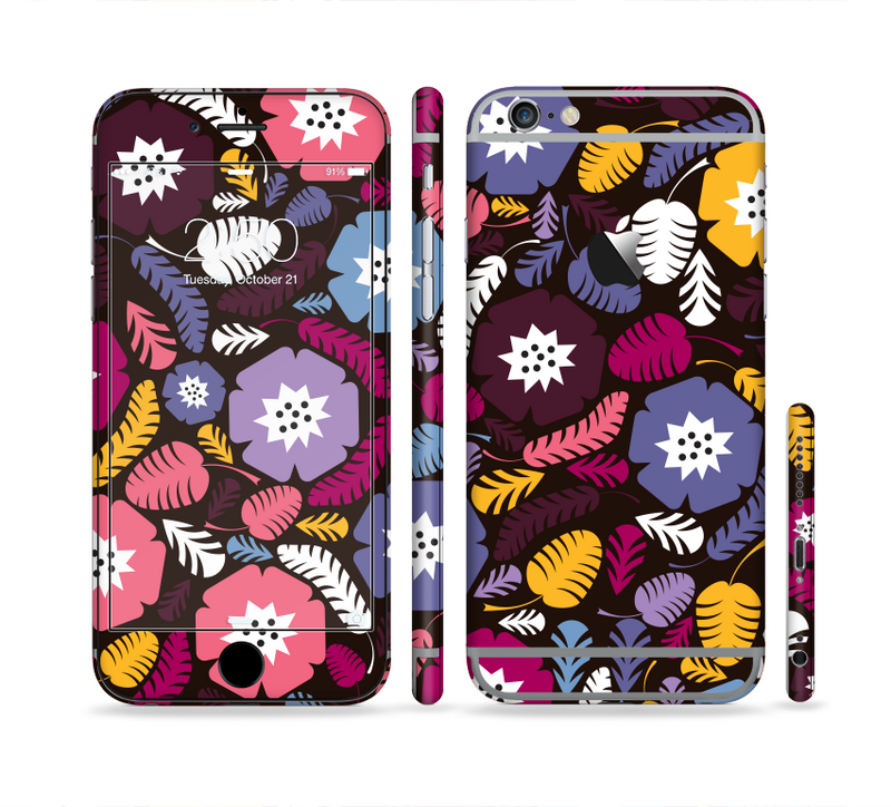 The Colorful Hugged Vector Leaves and Flowers Sectioned Skin Series for the Apple iPhone 6/6s