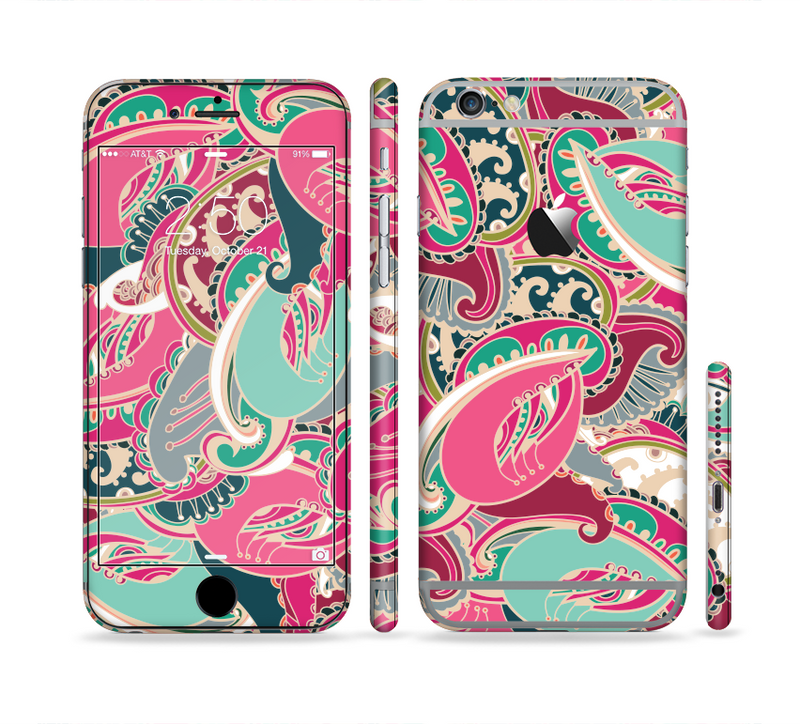 The Colorful Pink & Teal Seamless Paisley Sectioned Skin Series for the Apple iPhone 6/6s