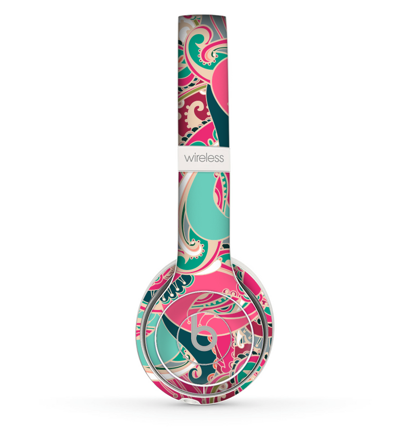 The Colorful Pink & Teal Seamless Paisley Skin Set for the Beats by Dre Solo 2 Wireless Headphones