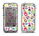 The Colorful Scattered Paw Prints Apple iPhone 5-5s LifeProof Nuud Case Skin Set
