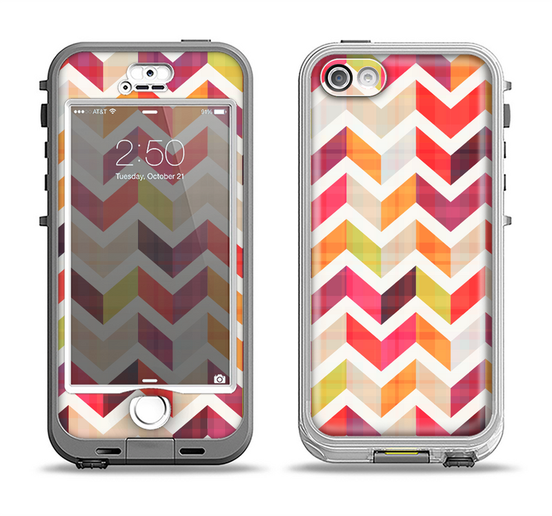 The Colorful Segmented Scratched ZigZag Apple iPhone 5-5s LifeProof Nuud Case Skin Set