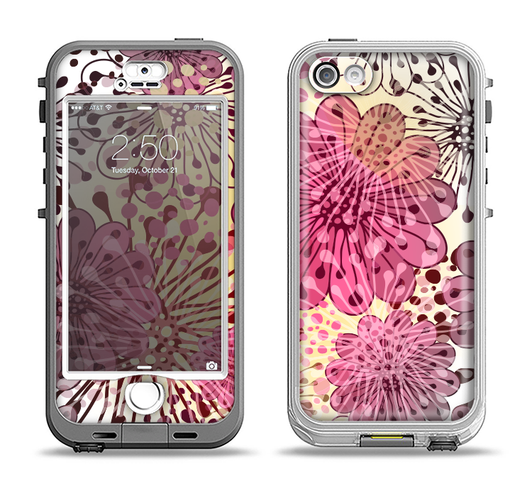 The Colorful Translucent Water-Flowers Apple iPhone 5-5s LifeProof Nuud Case Skin Set