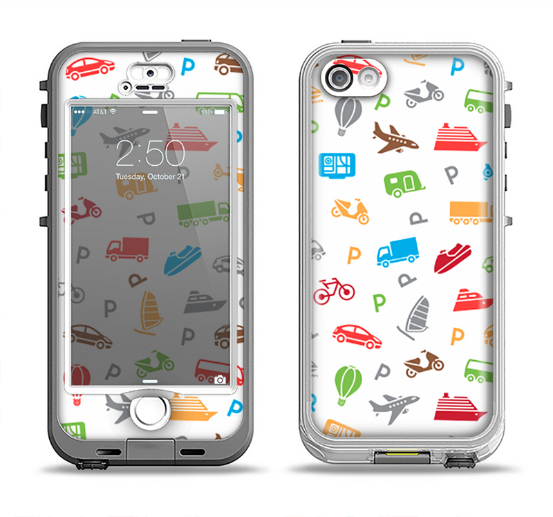 The Colorful Travel Collage Pattern Apple iPhone 5-5s LifeProof Nuud Case Skin Set