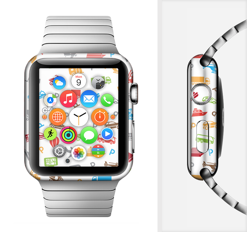 The Colorful Travel Collage Pattern Full-Body Skin Set for the Apple Watch