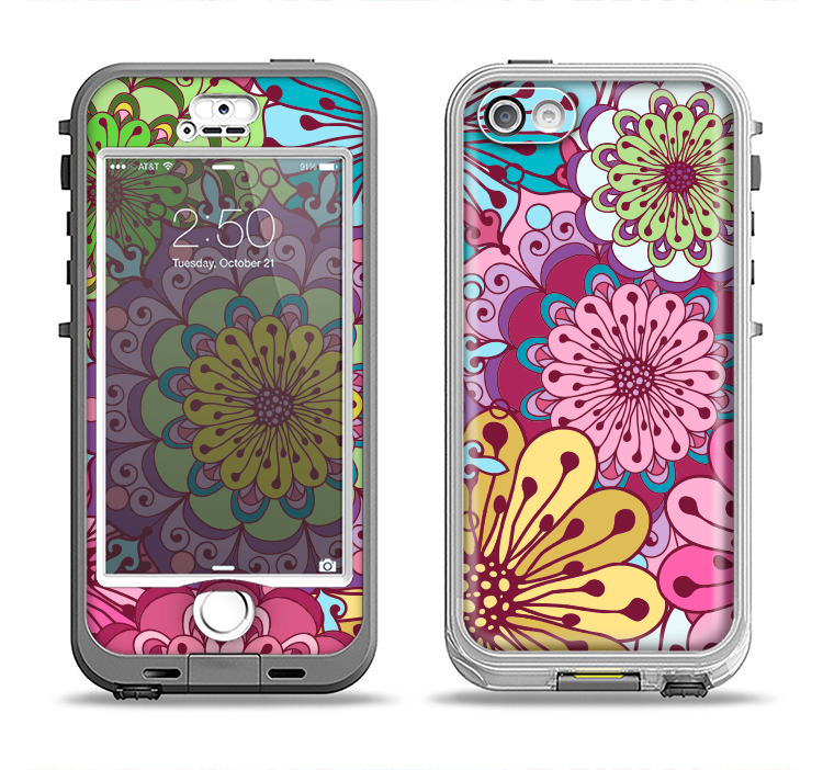 The Colorful Vector Flower Collage Apple iPhone 5-5s LifeProof Nuud Case Skin Set