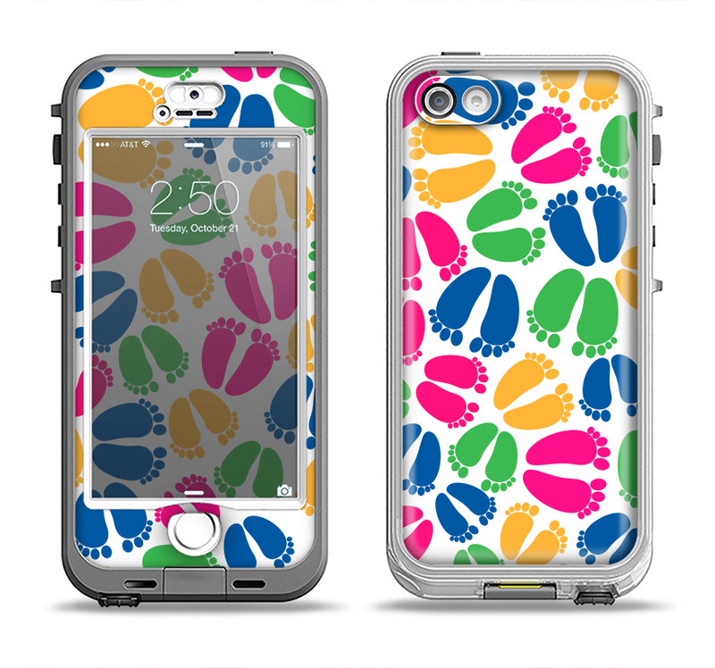 The Colorful Vector Footprints Apple iPhone 5-5s LifeProof Nuud Case Skin Set