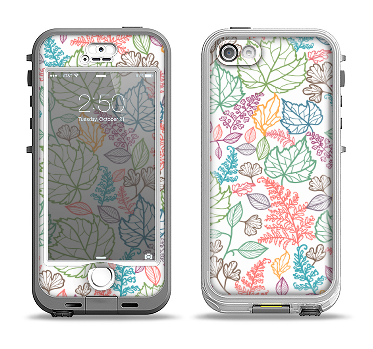 The Colorful Vector Leaves Apple iPhone 5-5s LifeProof Nuud Case Skin Set