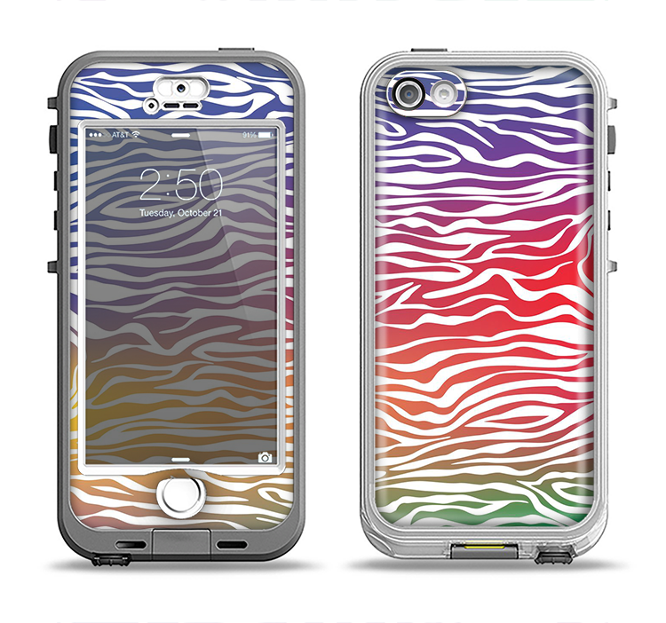 The Colorful Vector Zebra Animal Print Apple iPhone 5-5s LifeProof Nuud Case Skin Set