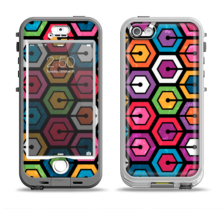 The Colorful Vibrant Hexagons Apple iPhone 5-5s LifeProof Nuud Case Skin Set