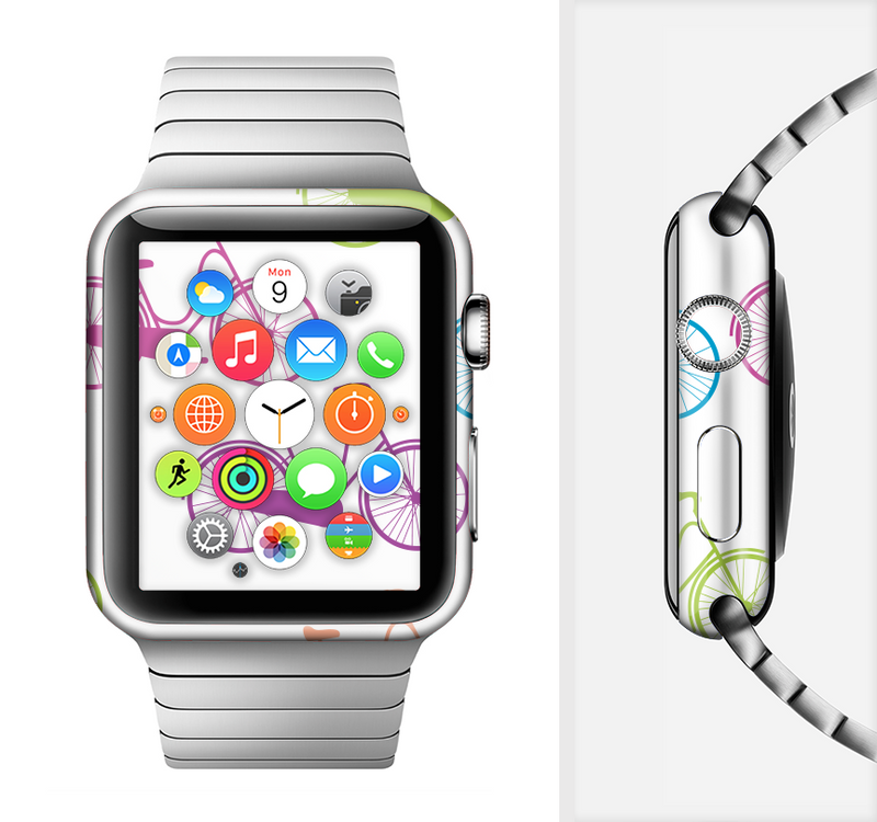 The Colorful Vintage Bike on White Pattern Full-Body Skin Set for the Apple Watch
