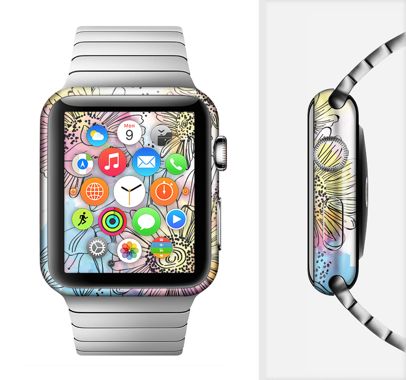 The Colorful WaterColor Floral Full-Body Skin Set for the Apple Watch