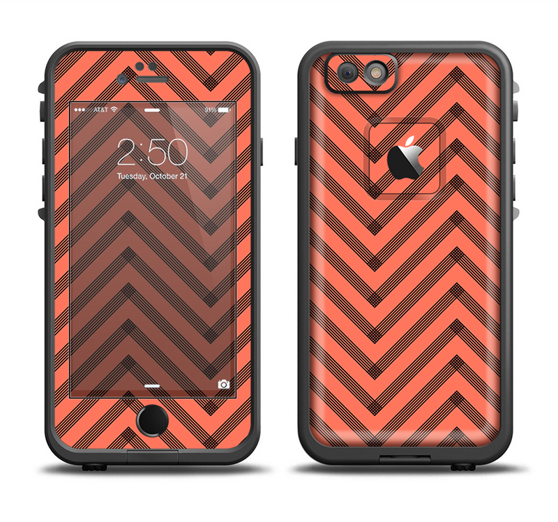 The Coral & Black Sketch Chevron Apple iPhone 6/6s LifeProof Fre Case Skin Set