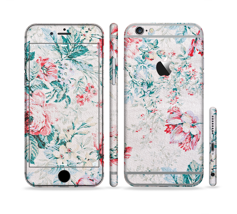 The Coral & Blue Grunge Watercolor Floral Sectioned Skin Series for the Apple iPhone 6/6s Plus