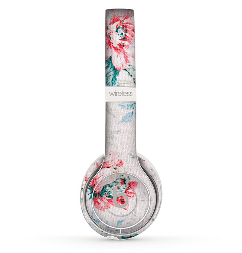 The Coral & Blue Grunge Watercolor Floral Skin Set for the Beats by Dre Solo 2 Wireless Headphones