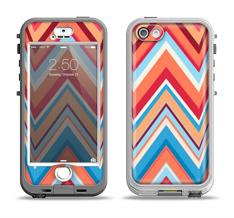 The Coral & Red Chevron Zig Zag Pattern V43 Apple iPhone 5-5s LifeProof Nuud Case Skin Set