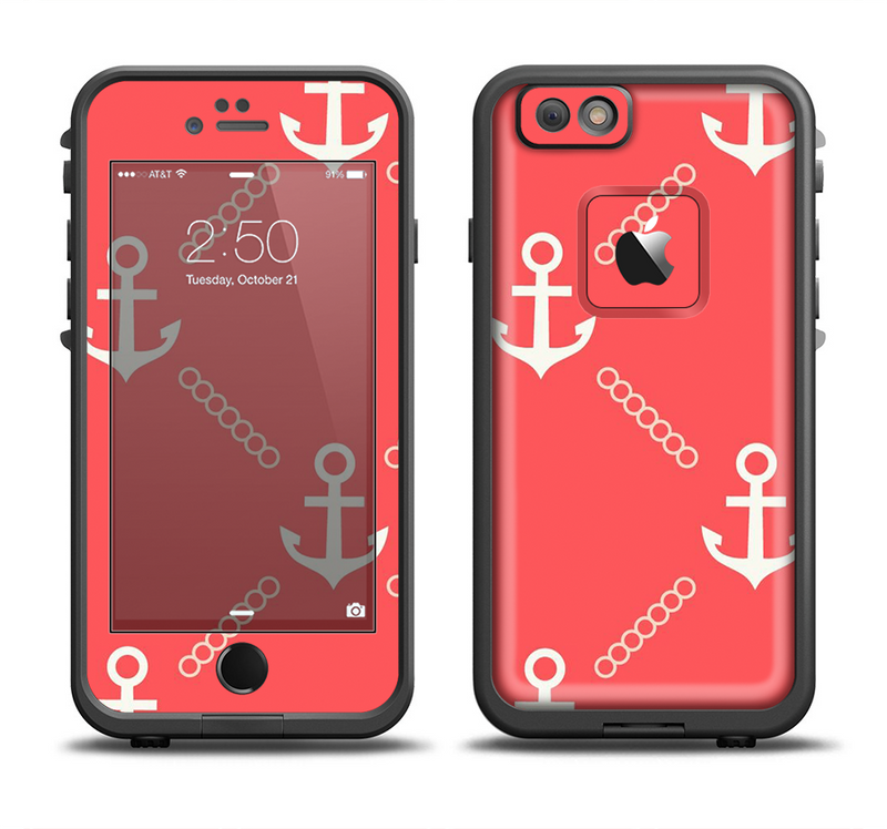 The Coral & White Vintage Solid Color Anchor Linked Apple iPhone 6/6s LifeProof Fre Case Skin Set