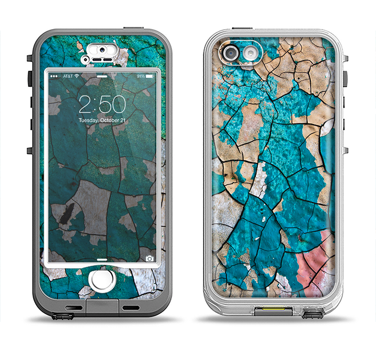 The Cracked Multicolored Paint Apple iPhone 5-5s LifeProof Nuud Case Skin Set